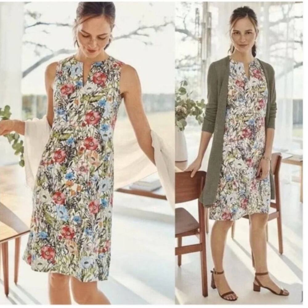 J. Jill Love Linen Floral Sleeveless Knee Length Dress Size M Petite